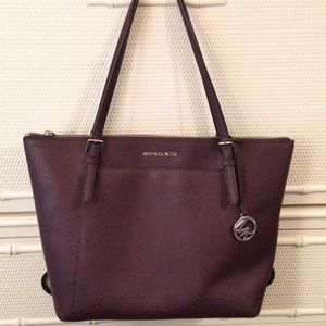 Michael Kors Large Jet Set Leather Plum Tote Bag